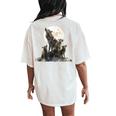 Mommy Wolf Howling At Moon Graphic Wolf Lovers Mother's Day Women's Oversized Comfort T-Shirt Back Print Ivory