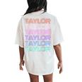 Retro Taylor Girl Boy First Name Pink Groovy Birthday Party Women's Oversized Comfort T-Shirt Back Print Ivory