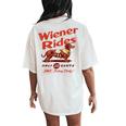Wiener Rides Free Today Only Wiener Friend Women's Oversized Comfort T-Shirt Back Print Ivory