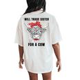 Will Trade Sister For A Cow Cow Messy Bun Women's Oversized Comfort T-Shirt Back Print Ivory