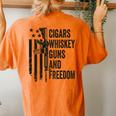 Cigars Whiskey Guns & Freedom Camo Gun Drinking- On Back Women's Oversized Comfort T-Shirt Back Print Yam