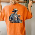 Cowboy Skeleton Drinking Whiskey Western Outlaw Skull Saloon Women's Oversized Comfort T-Shirt Back Print Yam