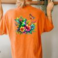 Floral Watercolor Hummingbird & Butterfly Women's Oversized Comfort T-Shirt Back Print Yam