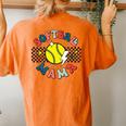 Retro Softball Mama Softball Sports Mom Travel Ball Women's Oversized Comfort T-Shirt Back Print Yam