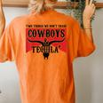 Retro Two Things We Don't Chase Cowboys And Tequila Rodeo Women's Oversized Comfort T-Shirt Back Print Yam