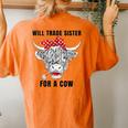 Will Trade Sister For A Cow Cow Messy Bun Women's Oversized Comfort T-Shirt Back Print Yam