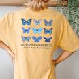 In April We Wear Blue Butterfly Autism Mental Health Women's Oversized Comfort T-Shirt Back Print Mustard
