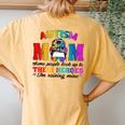 Autism Mom Raising Hero Groovy Messy Bun Autism Awareness Women's Oversized Comfort T-Shirt Back Print Mustard