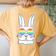 Bunny Gay Pride Lgbtq Bunny Rainbow Sunglasses Happy Easter Women's Oversized Comfort T-Shirt Back Print Mustard
