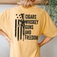 Cigars Whiskey Guns & Freedom Camo Gun Drinking- On Back Women's Oversized Comfort T-Shirt Back Print Mustard
