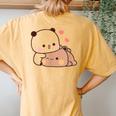 Cute Bubu Dudu Panda Bears Couple Love Bubu And Dudu Women's Oversized Comfort T-Shirt Back Print Mustard
