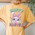 Cute Bunny Face Bublegum Happy Easter For Girls Women's Oversized Comfort T-Shirt Back Print Mustard