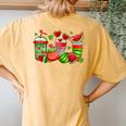 Cute Cups Of Iced Coffee Watermelon Tropical Summer Vacation Women's Oversized Comfort T-Shirt Back Print Mustard