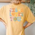 Cute Jesus Loves You Groovy Christian Kid Girl Vintage Women's Oversized Comfort T-Shirt Back Print Mustard