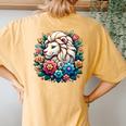 Floral Lion Head With Vintage Flowers Cartoon Animal Lover Women's Oversized Comfort T-Shirt Back Print Mustard