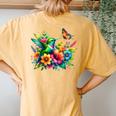 Floral Watercolor Hummingbird & Butterfly Women's Oversized Comfort T-Shirt Back Print Mustard