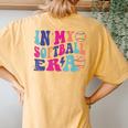 Game Day Groovy Retro Softball In My Softball Era Women's Oversized Comfort T-Shirt Back Print Mustard
