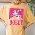 Girl Retro Personalized Dolly Cowgirl First Name Women's Oversized Comfort T-Shirt Back Print Mustard