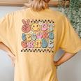 Groovy Last Day Of School 2Nd Grade Peace Out Second Grade Women's Oversized Comfort T-Shirt Back Print Mustard