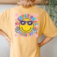 Groovy Occupational Therapy Ot Therapist Ot Month Happy Face Women's Oversized Comfort T-Shirt Back Print Mustard