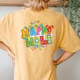 Happy Holi T Festival Colors India Hindu Kid Women's Oversized Comfort T-Shirt Back Print Mustard