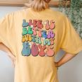 Life Is Better With My Boys Groovy Boy Mom Life Women's Oversized Comfort T-Shirt Back Print Mustard