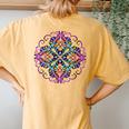 Mandala Stained Glass Graphic With Bright Rainbow Of Colors Women's Oversized Comfort T-Shirt Back Print Mustard