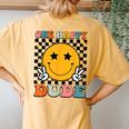 One Happy Dude Retro Groovy 1St Birthday Family Matching Women's Oversized Comfort T-Shirt Back Print Mustard