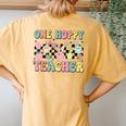 One Hoppy Teacher Bunny Easter Day Groovy Retro Boy Girl Women's Oversized Comfort T-Shirt Back Print Mustard