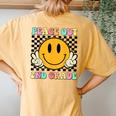 Peace Out 2Nd Grade Teacher Retro Smile Last Day Of School Women's Oversized Comfort T-Shirt Back Print Mustard