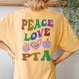 Peace Love Pta Retro Parent Teacher Association Groovy Women's Oversized Comfort T-Shirt Back Print Mustard