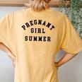 Pregnant Girl Summer Beach Pregnancy Announcement Women's Oversized Comfort T-Shirt Back Print Mustard