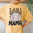 Retro Checkered Ball Mama T-Ball Mom Sports Mother's Day Women's Oversized Comfort T-Shirt Back Print Mustard