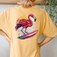 Retro Surfboard Surfboarders Vintage Surfing Flamingo Women's Oversized Comfort T-Shirt Back Print Mustard