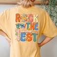 Rock The Test Testing Day Retro Groovy Teacher Student Women's Oversized Comfort T-Shirt Back Print Mustard