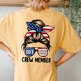 Shit Show Crew Member Amerian Flag Headband Messy Bun Women's Oversized Comfort T-Shirt Back Print Mustard