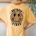 Smile Face Softball Vibes Game Day Softball Life Mom Retro Women's Oversized Comfort T-Shirt Back Print Mustard