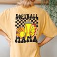 Softball Mama Softball Lover Softball Mom Women's Oversized Comfort T-Shirt Back Print Mustard