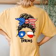 Texas State Flag Sunglasses Mom Messy Bun Hair Girl Women's Oversized Comfort T-Shirt Back Print Mustard