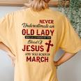 Never Underestimate An Old Lady Who Is Covered By The Blood Women's Oversized Comfort T-Shirt Back Print Mustard