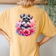 Watercolor Cute Miniature Schnauzer Dog Mom Pink Flowers Women's Oversized Comfort T-Shirt Back Print Mustard