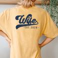 Wife Est 2024 Just Married Honeymoon Wife Wedding Couple Women's Oversized Comfort T-Shirt Back Print Mustard