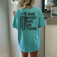 Cigars Whiskey Guns & Freedom Camo Gun Drinking- On Back Women's Oversized Comfort T-Shirt Back Print Chalky Mint