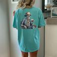 Cowboy Skeleton Drinking Whiskey Western Outlaw Skull Saloon Women's Oversized Comfort T-Shirt Back Print Chalky Mint