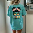 Cute 100Th Day Of School Girls Messy Bun 100 Days Smarter Women's Oversized Comfort T-Shirt Back Print Chalky Mint