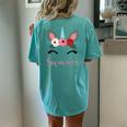 Cute Summer Magical Floral Unicorn For Girls Women's Oversized Comfort T-Shirt Back Print Chalky Mint