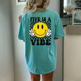 Five Is A Vibe 5Th Birthday Groovy Boys Girls 5 Years Old Women's Oversized Comfort T-Shirt Back Print Chalky Mint