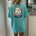 Floral Lion Head With Vintage Flowers Cartoon Animal Lover Women's Oversized Comfort T-Shirt Back Print Chalky Mint