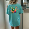 Floral Watercolor Hummingbird & Butterfly Women's Oversized Comfort T-Shirt Back Print Chalky Mint