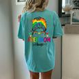 Free Mom Hugs Messy Bun Rainbow Gay Trans Pride Mother Day Women's Oversized Comfort T-Shirt Back Print Chalky Mint